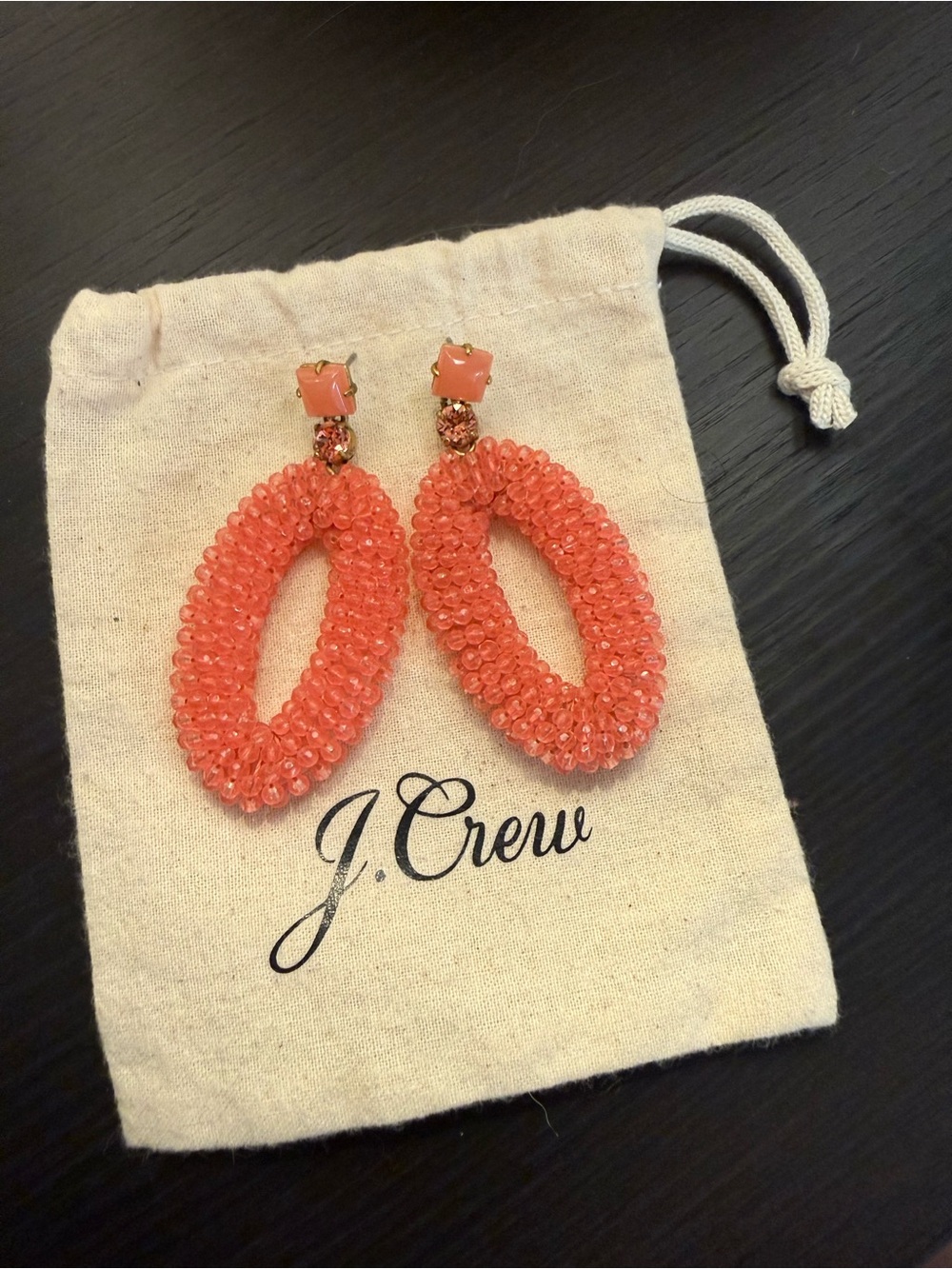 J. Crew Coral Beaded Oval Drop Earrings